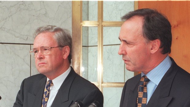Paul Keating (right) with Ralph Willis, who, as treasurer, oversaw the last time a complete tax rate was abolished by a federal government.