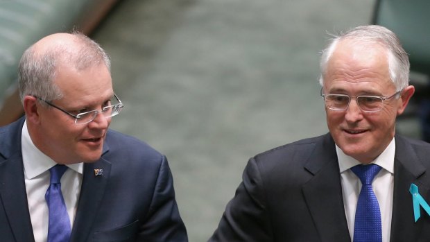 Prime Minister Scott Morrison and the man he replaced in the top job in August, Malcolm Turnbull.