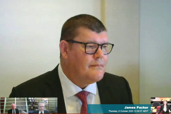 James Packer giving evidence at the NSW inquiry into Crown Resorts.  