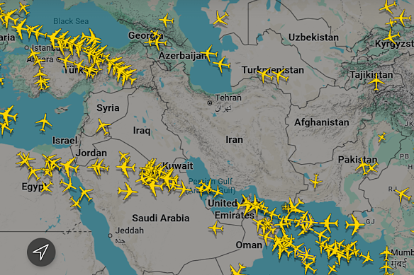 FlightRadar 24 map clears the airspace of Iran, Israel and Iraq.