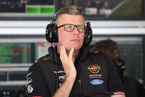 Garth Tander co-driver of the #19 Penrite Racing Ford Mustang GT looks on during the 2025 Bathurst 1000.