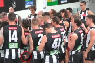 Jordan De Goey’s hand is seen in the video capture touching a teammate.