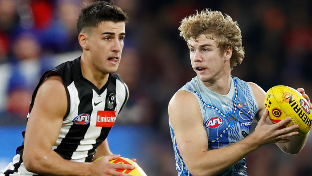 Collingwood’s Nick Daicos and North Melbourne’s Jason Horne-Francis.