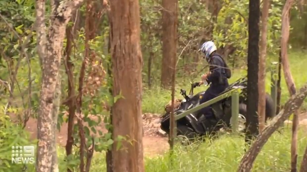 Police used quad bikes, motorbikes and drones in the search of Mount Coot-tha bushland on Monday.