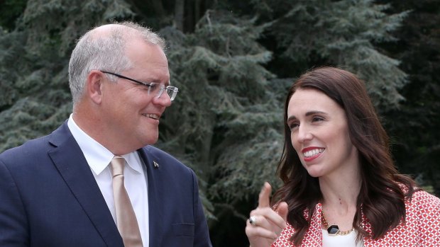  Prime Ministers Scott Morrison and  Jacinda Ardern are both grappling with whether to ban Huawei's equipment.