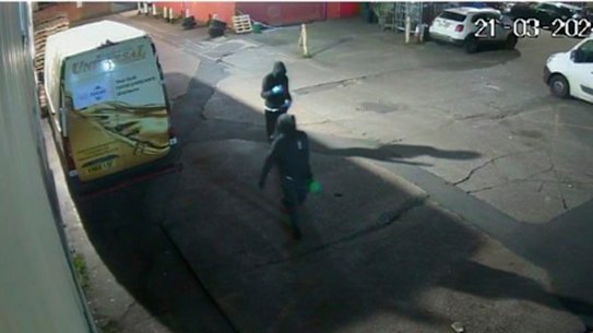 Security cameras captured two men carrying out an arson attack in London that authorities say was masterminded by Russian intelligence.