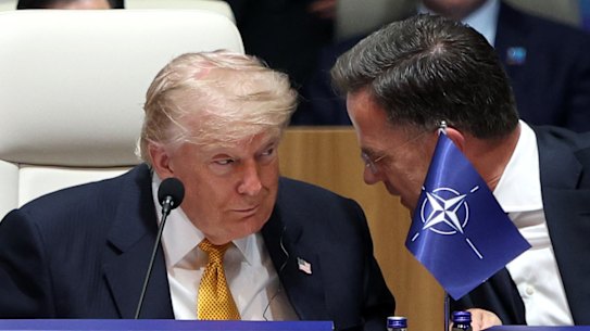 Trump speaks with NATO Secretary General Mark Rutte at the Ankara summit. 