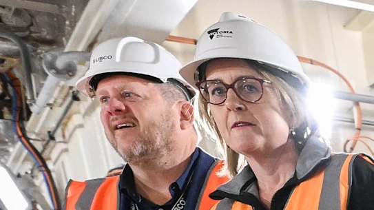 Victorian Premier Jacinta Allan and Bevan Slattery at the announcement of a submarine cable laying project.