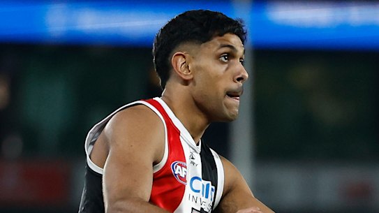 Man in demand: Nasiah Wanganeen-Milera had another outstanding game for the Saints on Sunday.