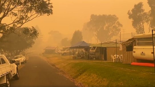 A caravan park in Mallacoota on Thursday morning. 