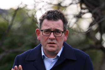 Victorian Premier Daniel Andrews at this morning’s press conference. 