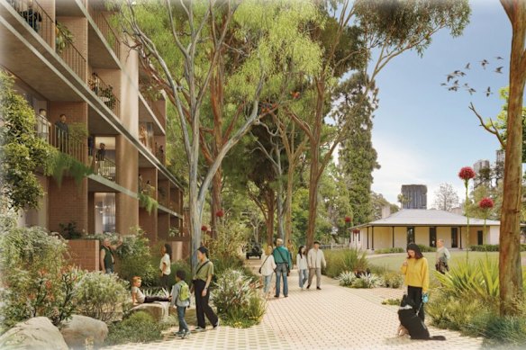 An artist’s impression of the build-to-rent development, overlooking Hambledon cottage.