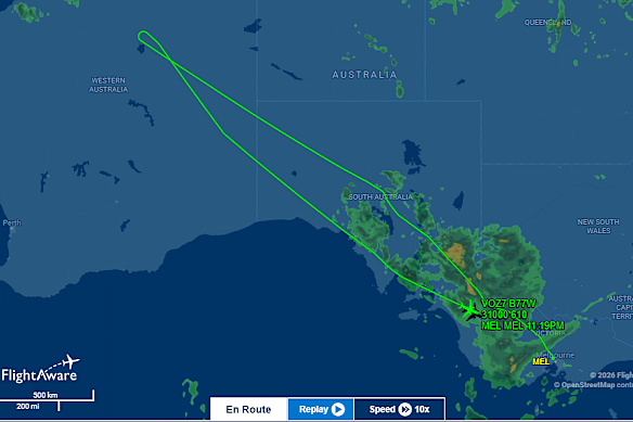 O voo VA7 da Virgin para Doha, a bordo da Qatar Airways, foi um dos quatro voos da Austrália que foram desviados na noite de sábado.