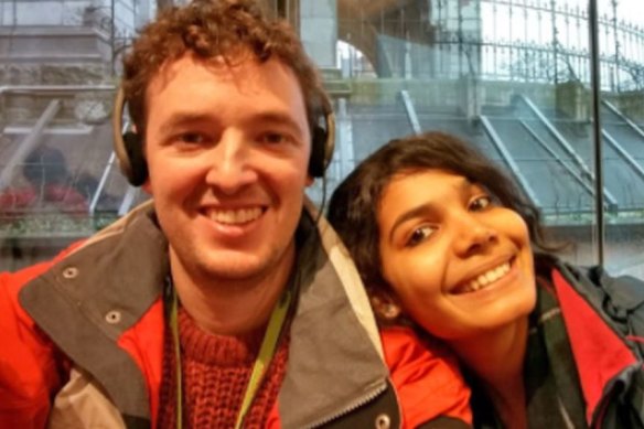 Dr Andrew Lowe and his fiancee Richa, who has a prospective spouse visa to come to Australia but cannot travel due to the national ban.