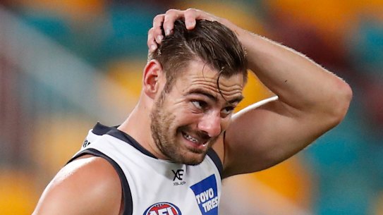 Giants skipper Stephen Coniglio contemplates another horror night for the club.