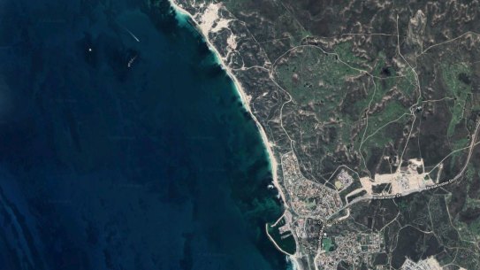 Two Rocks, home to the abandoned Atlantis marine park with its landmark stone King Neptune, is at the lower end of the image. The dunes earmarked for development can be seen at the top. 