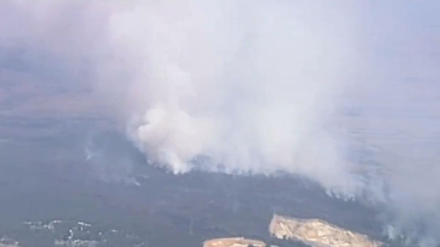 A bushfire burns at Glen Forbes in the Grantville Nature Reserve.