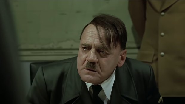 Actor Bruno Ganz in the movie Downfall that Mr Tracey's wife used to create her meme video.