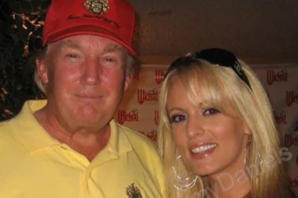 Donald Trump and Stormy Daniels in 2006. He was 60, she was 27. He is accused of falsifying business records to hide a hush-money payment to her.