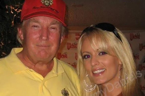 Donald Trump and Stormy Daniels in 2006. He was 60, she was 27. He is accused of falsifying business records to hide a hush-money payment to her.