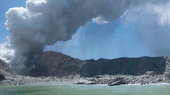 Volcano eruption on White Island 