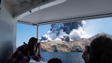Volcano erupting on New Zealand's White Island.