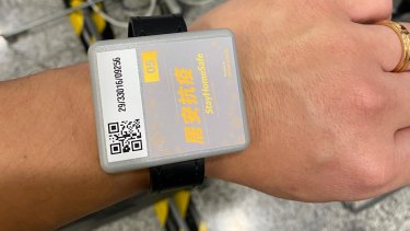 Sydney man Bon Lee's GPS wrist band in Hong Kong.