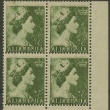Block of four 1953 3d grey-greens with back to front image on reverse worth about $500.