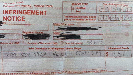 The infringement notice handed to the 17-year-old. 