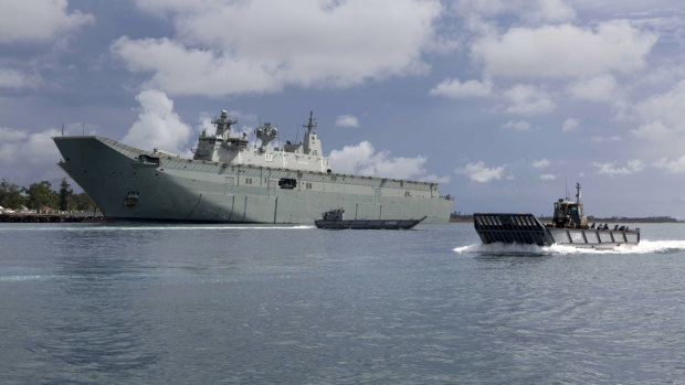 HMAS Adelaide's landing craft off Nuku'alofa, Tonga, on its way to this year's RIMPAC exercise.