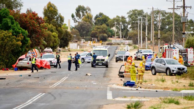 The scene of the collision on Benetook Avenue and Nineteenth Street at Irymple. Former AFL player Colin Sylvia is believed to have died at the scene.