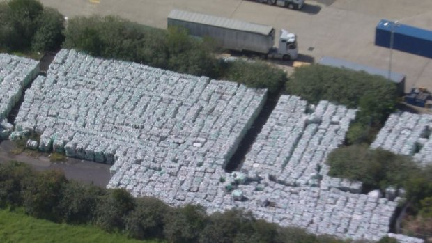 The stockpile was found in Marsden Park and comes following the collapse of recycling company REDCycle.