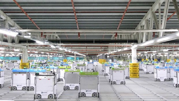 Robots at work in Ocado Group's online grocery platform.