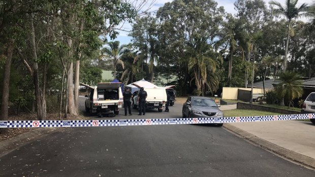 Police investigate after a man's body was found in the street in Barfoot Street, Bracken Ridge on Saturday.