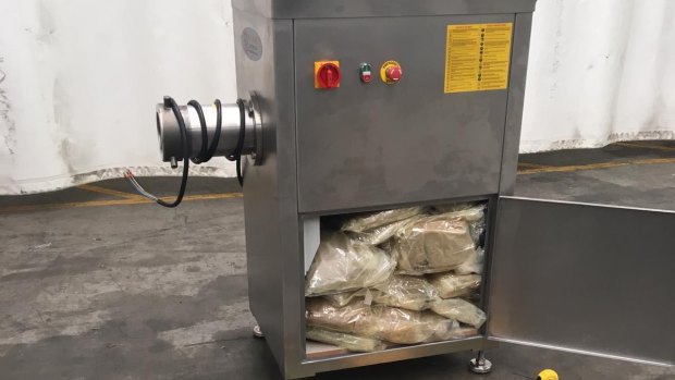 One of the meat mincing machines used to conceal almost half a tonne of MDMA