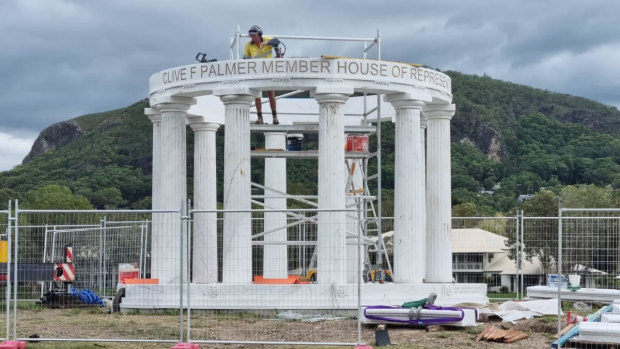 Clive Palmer’s shrine to himself taking shape at Coolum this week.
