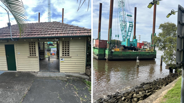 The council has removed the pontoon, gangway and piles from the old Norman Park ferry terminal, but the historical hut at the site remains.