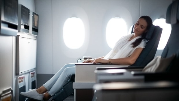 A premium economy seat on Cathay Pacific.