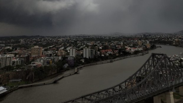 Storm clouds shroud Brisbane on election afternoon. 