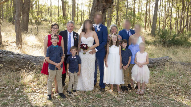 Peter Miles (second from left), his wife, Cynda (back right), their daughter Katrina (left), and her four children, Taye, Rylan, Ayre, and Kadyn.