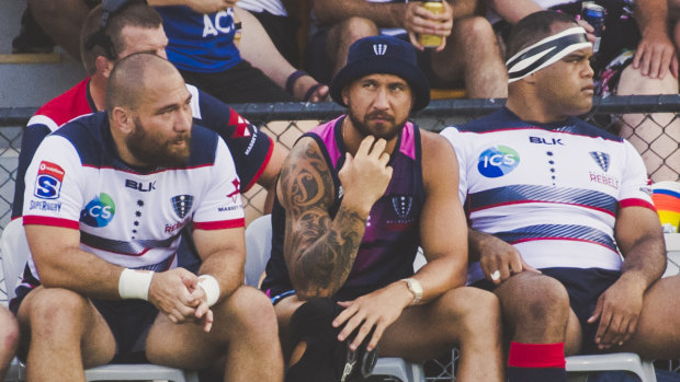 Star recruit: Quade Cooper watches on from the bench in the pre-season.