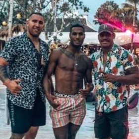 Nelson Asofa-Solomona with teammate Suliasi Vunivalu (centre) in Bali.