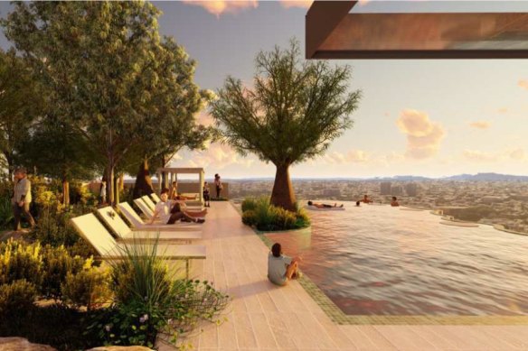 The development includes a rooftop infinity pool.