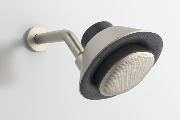 Kohler's smart speaker showerhead connects to your existing fitting magnetically.