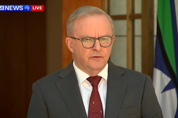 Prime Minister Anthony Albanese at Monday’s press conference.