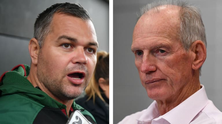 Crossing paths: Anthony Seibold and Wayne Bennett are trading places, but it remains to be seen if the placements can be expedited.