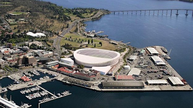 Architectural render of the proposed new stadium at Macquarie Point, Hobart.
