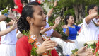 High school students danced and marched in Tonga’s capital, Nuku’alofa, on Tuesday to promote awareness of climate change’s impact on Pacific nations.