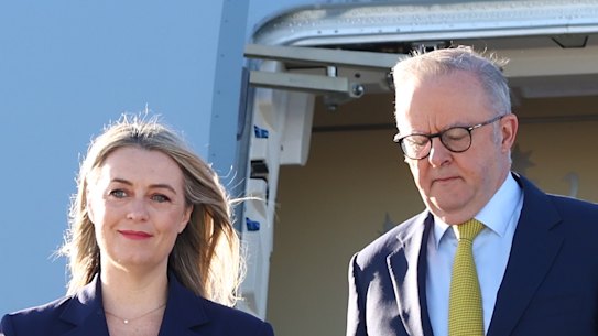 Prime Minister Anthony Albanese and Jodie Haydon arrive at JFK International Airport ahead of the 80th session of the United Nations General Assembly in New York.