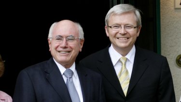 John Howard and Kevin Rudd at The Lodge in 2007, after Howard lost the election.